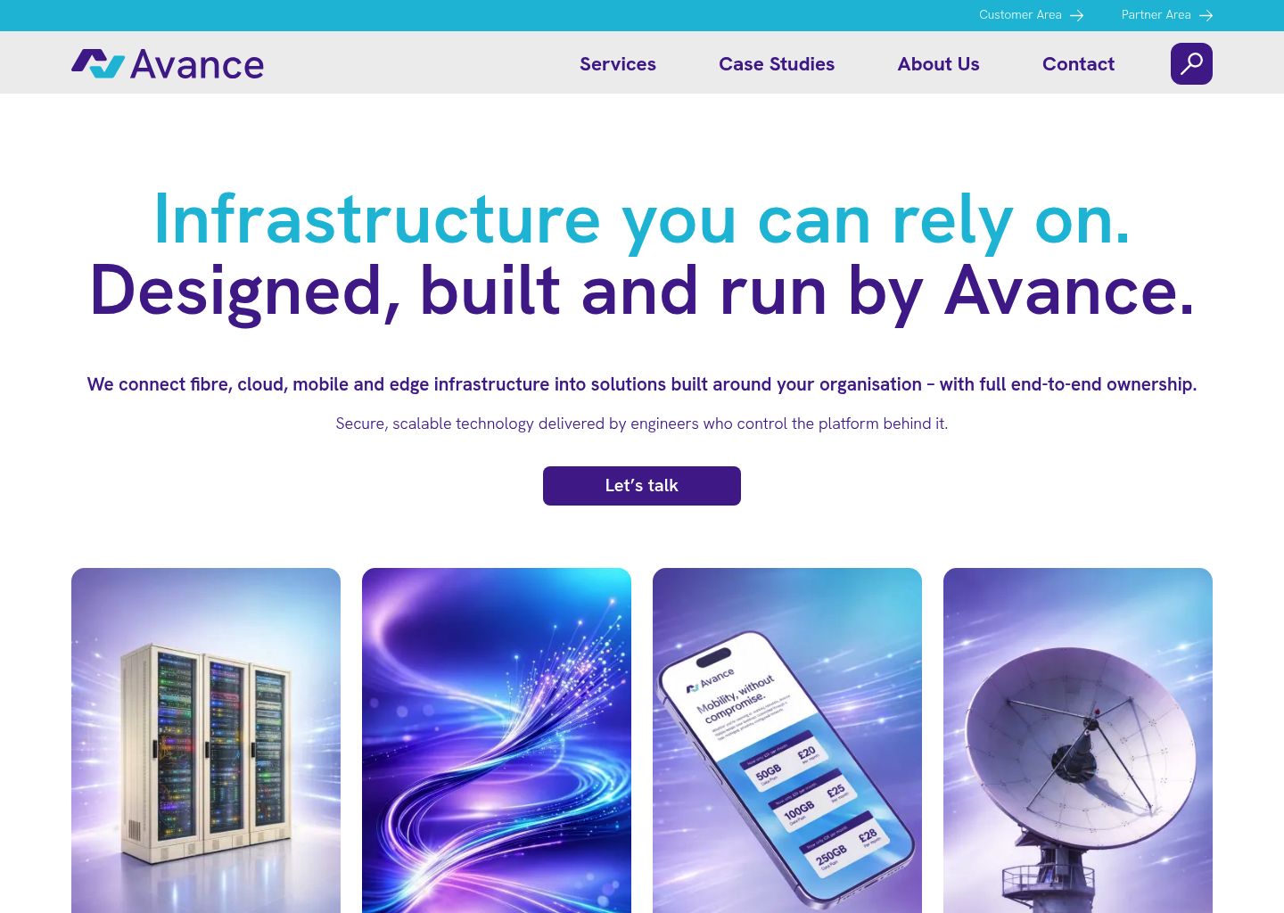 Screenshot of Avance homepage