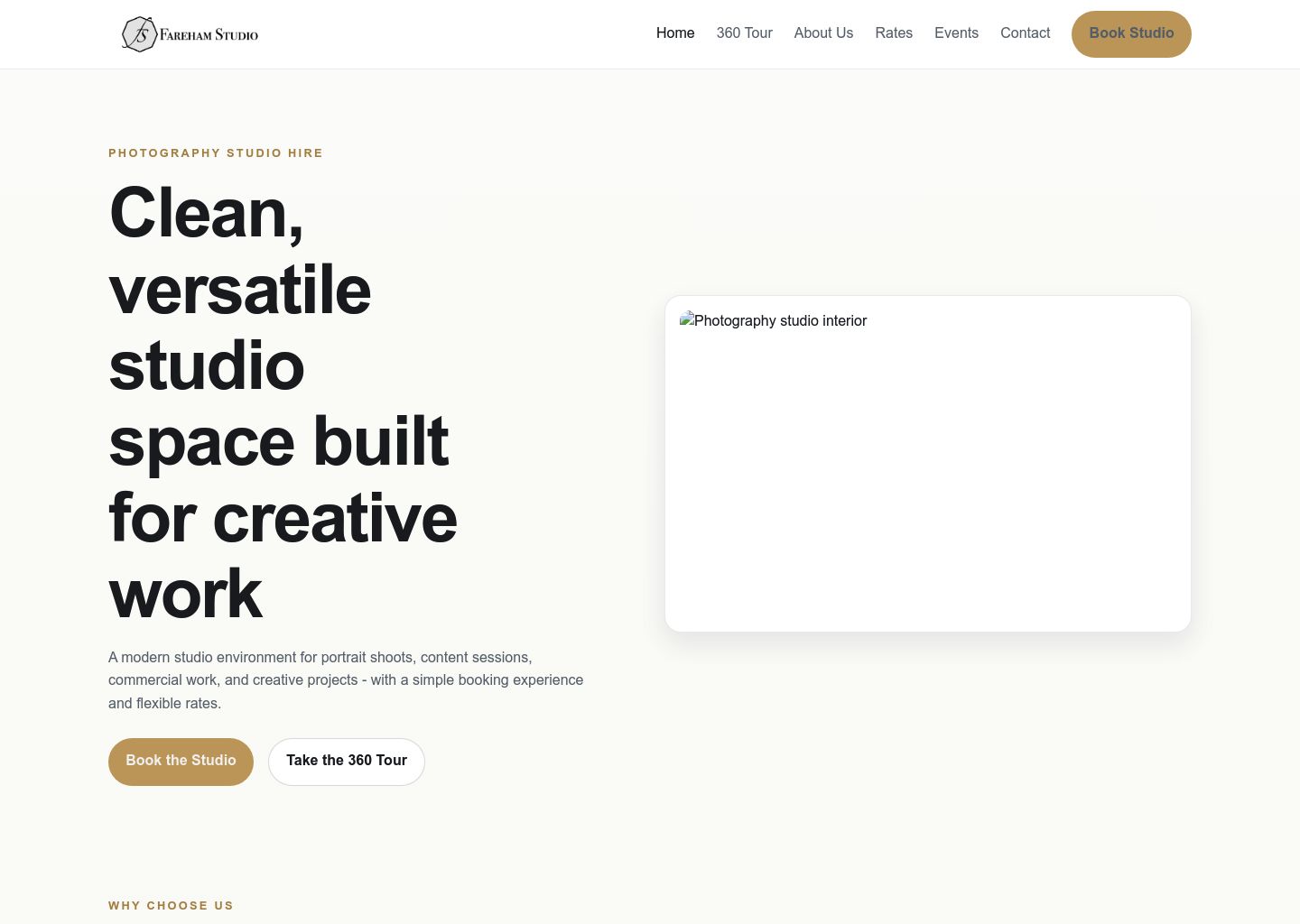 Screenshot of Fareham Studio homepage