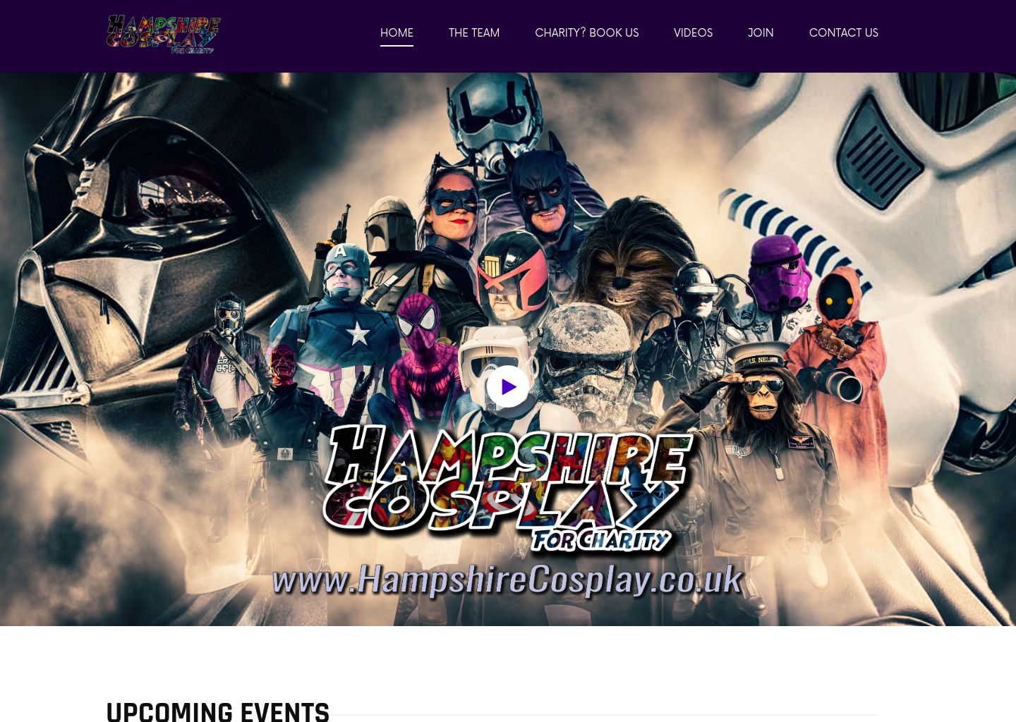 Screenshot of Hampshire Cosplay for Charity homepage